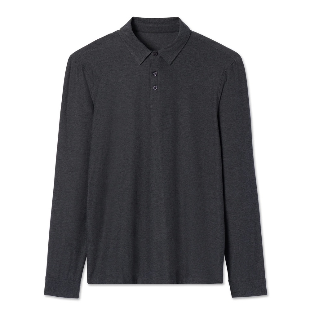 Vuori Men’s Long Sleeve Strato Tech Polo, Charcoal Heather M medium